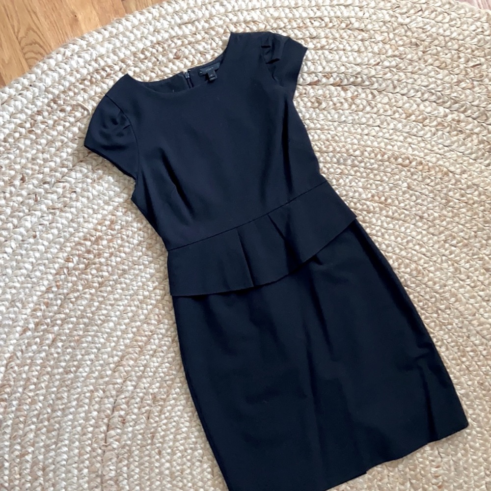 J Crew 8P Black Peplum Dress with Cap Sleeves
